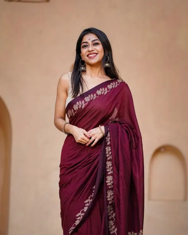 Maroon_Linen_Cotton_Saree_For_Women