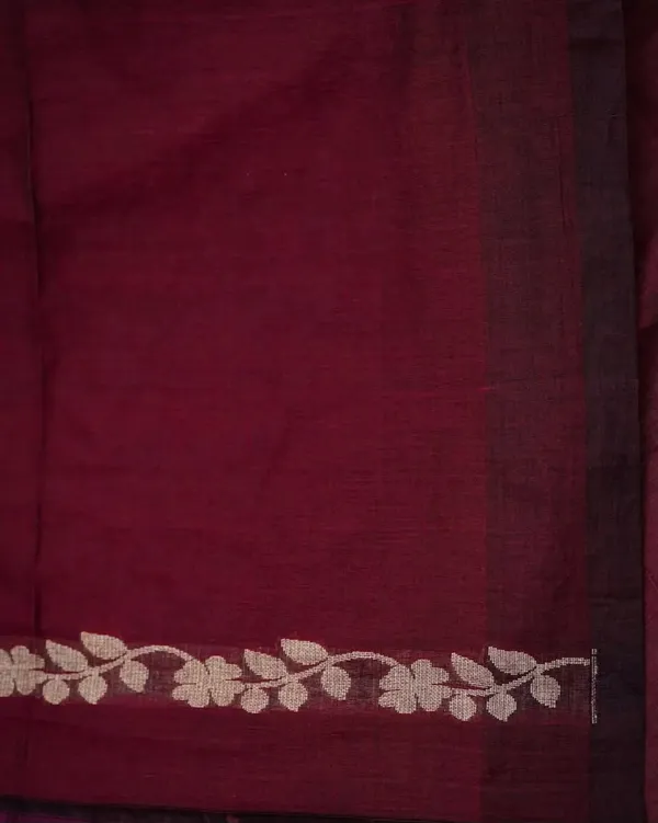 Maroon_Linen_Cotton_Saree_For_Women