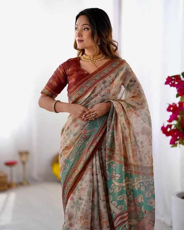 Cream_Linen_Cotton_Saree_For_Women