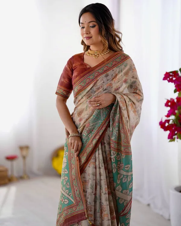 Cream_Linen_Cotton_Saree_For_Women