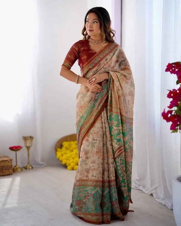 Cream_Linen_Cotton_Saree_For_Women