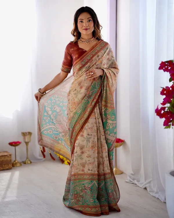 Cream_Linen_Cotton_Saree_For_Women