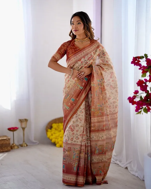 Cream_Linen_Cotton_Saree_For_Women