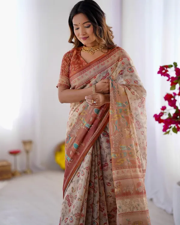 Cream_Linen_Cotton_Saree_For_Women