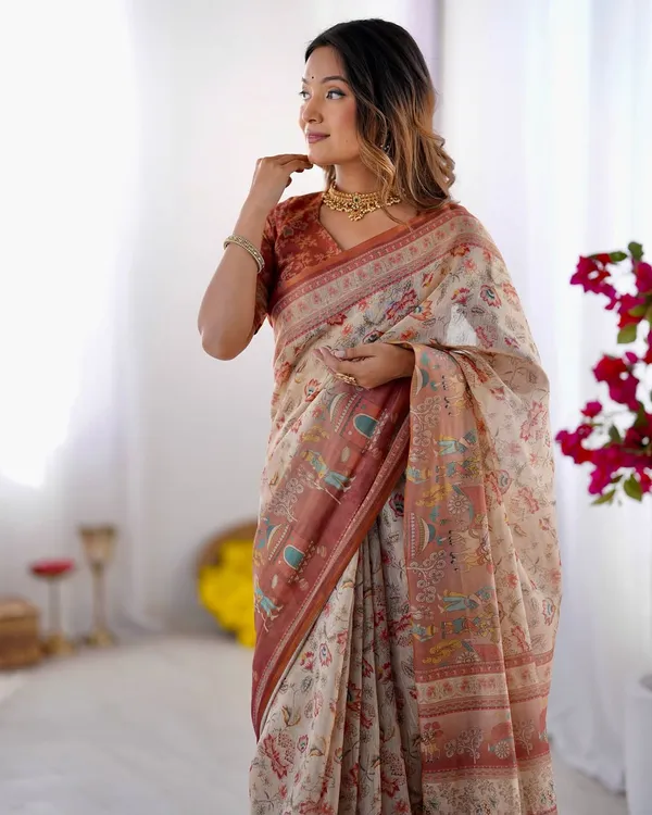 Cream_Linen_Cotton_Saree_For_Women