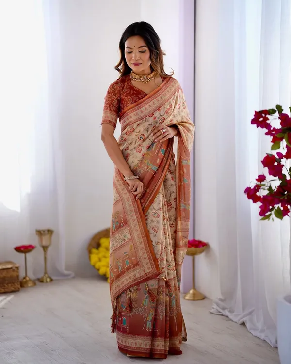 Cream_Linen_Cotton_Saree_For_Women