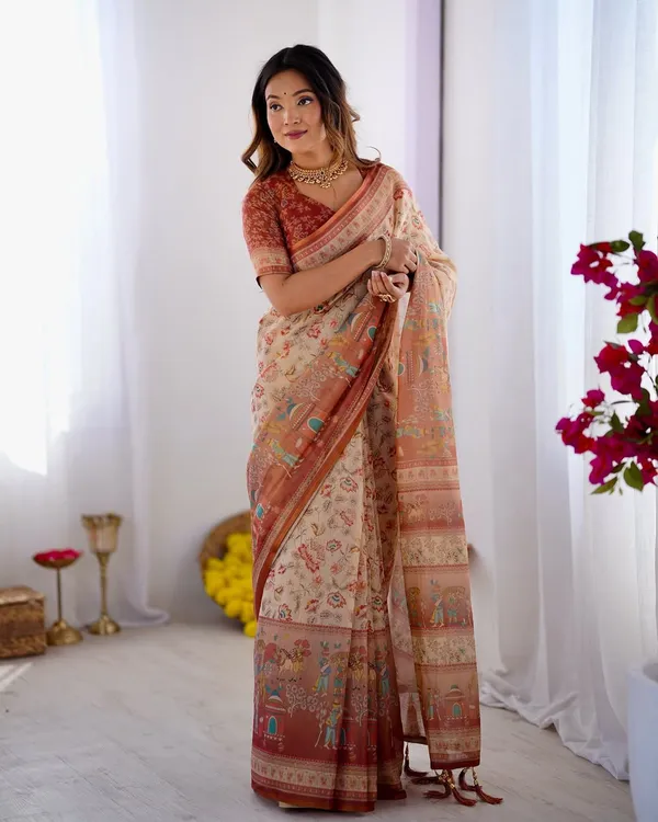 Cream_Linen_Cotton_Saree_For_Women