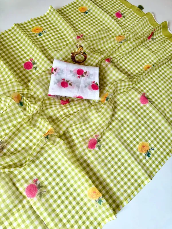 Green_Linen_Cotton_Saree_For_Women