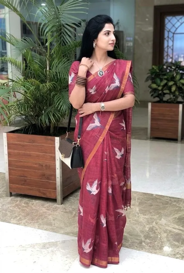 Pink_Linen_Cotton_Saree_For_Women