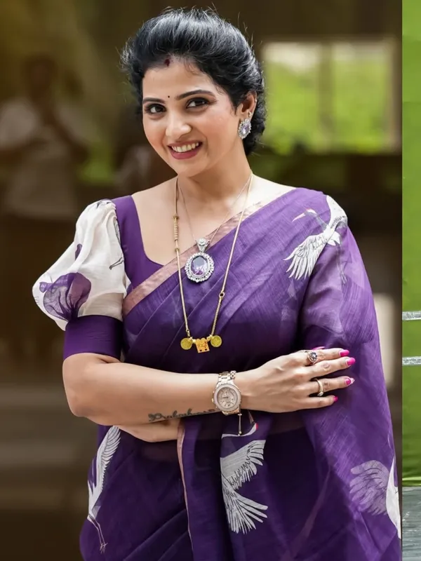 Purple_Linen_Cotton_Saree_For_Women