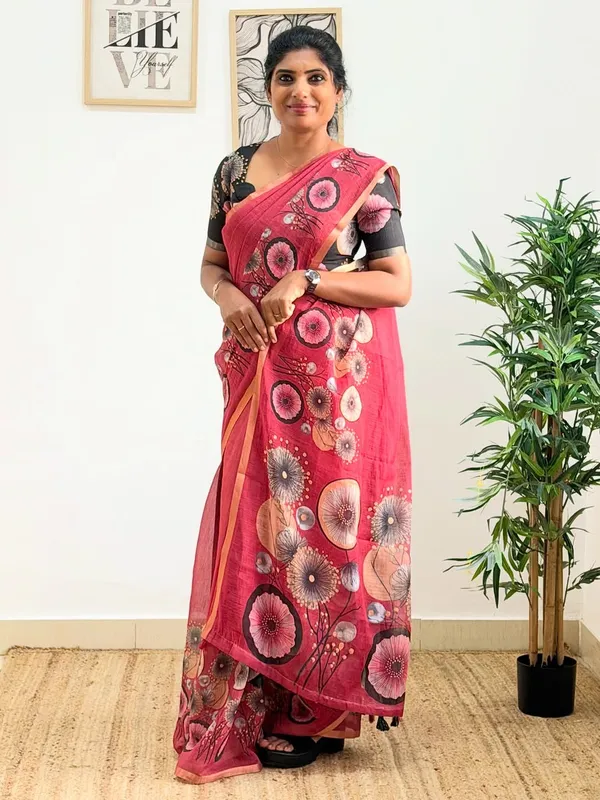 Pink_Linen_Cotton_Saree_For_Women
