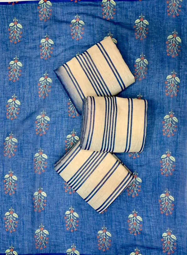 Blue_Linen_Cotton_Saree_For_Women