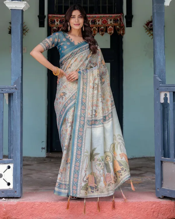 Grey_Premium_Linen_Cotton_Saree_For_Women