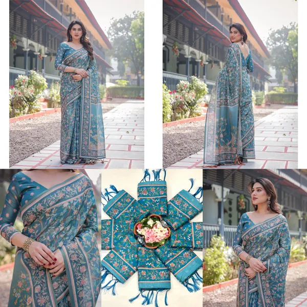 Teal_Blue_Premium_Linen_Cotton_Saree_For_Women