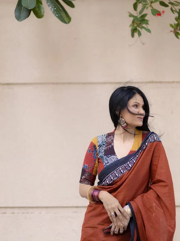 Rust_Premium_Linen_Cotton_Saree_For_Women