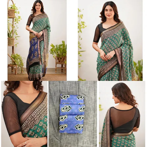 Green_Premium_Linen_Cotton_Saree_For_Women