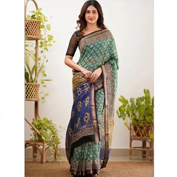 Green_Premium_Linen_Cotton_Saree_For_Women