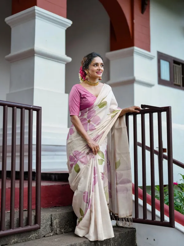 White_Premium_Linen_Cotton_Saree_For_Women