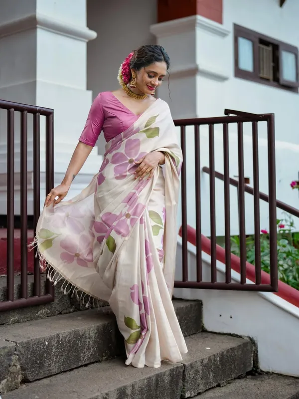 White_Premium_Linen_Cotton_Saree_For_Women