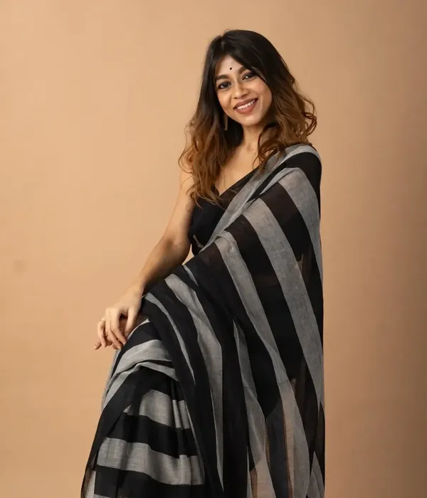 Black_Premium_Linen_Cotton_Saree_For_Women