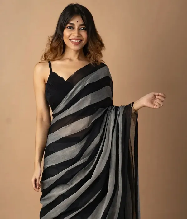 Black_Premium_Linen_Cotton_Saree_For_Women