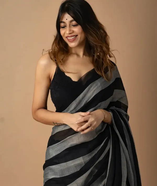 Black_Premium_Linen_Cotton_Saree_For_Women
