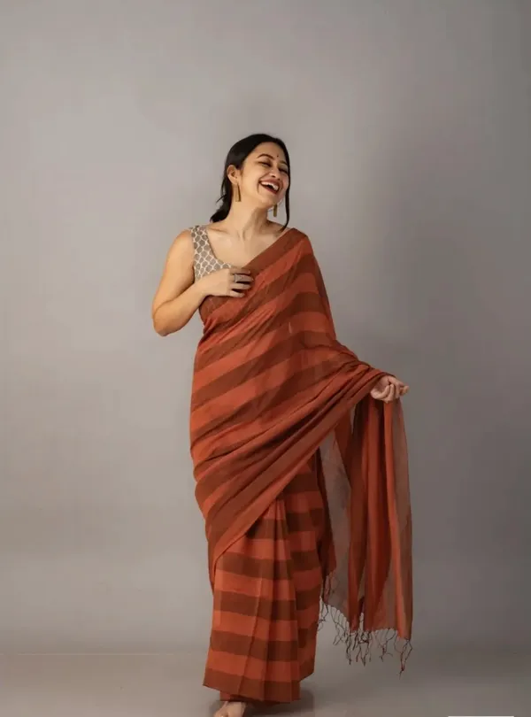 Brown_Premium_Linen_Cotton_Saree_For_Women