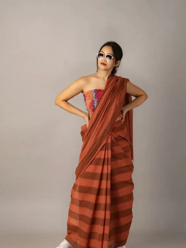 Brown_Premium_Linen_Cotton_Saree_For_Women
