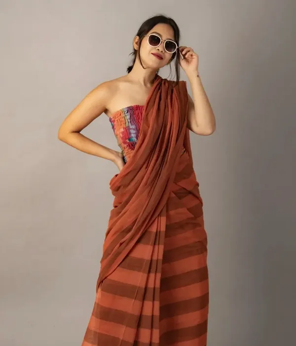 Brown_Premium_Linen_Cotton_Saree_For_Women