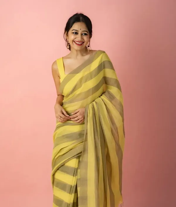 Yellow_Premium_Linen_Cotton_Saree_For_Women