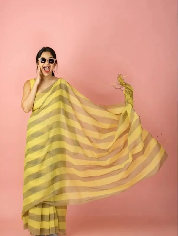 Yellow_Premium_Linen_Cotton_Saree_For_Women