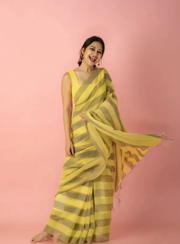 Yellow_Premium_Linen_Cotton_Saree_For_Women