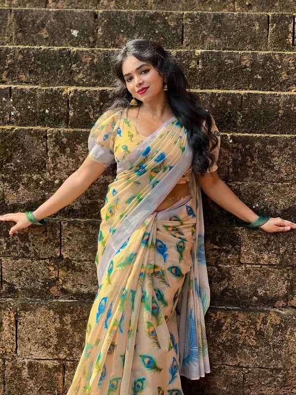 Cream_Premium_Linen_Cotton_Saree_For_Women