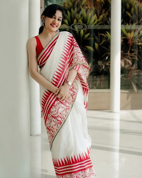 White_Premium_Linen_Cotton_Saree_For_Women