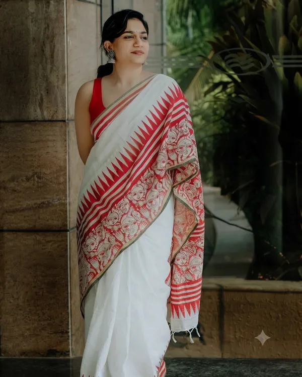 White_Premium_Linen_Cotton_Saree_For_Women