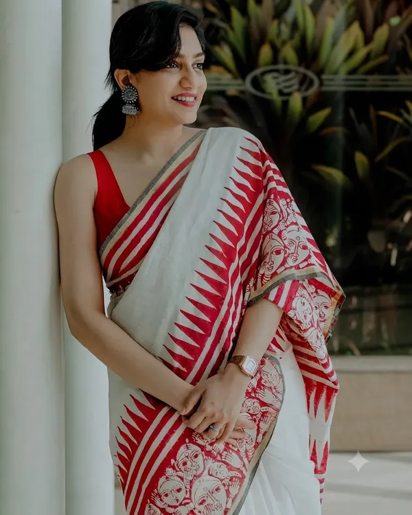 White_Premium_Linen_Cotton_Saree_For_Women