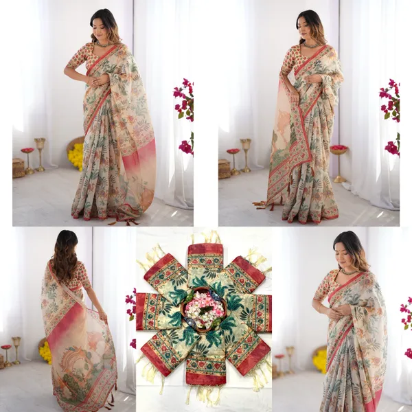 Peach_Premium_Linen_Cotton_Saree_For_Women