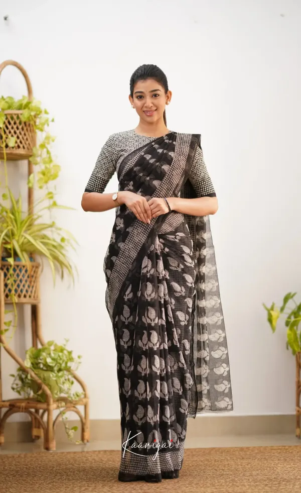 Black_Premium_Cotton_Kota_Check_Saree_For_Women