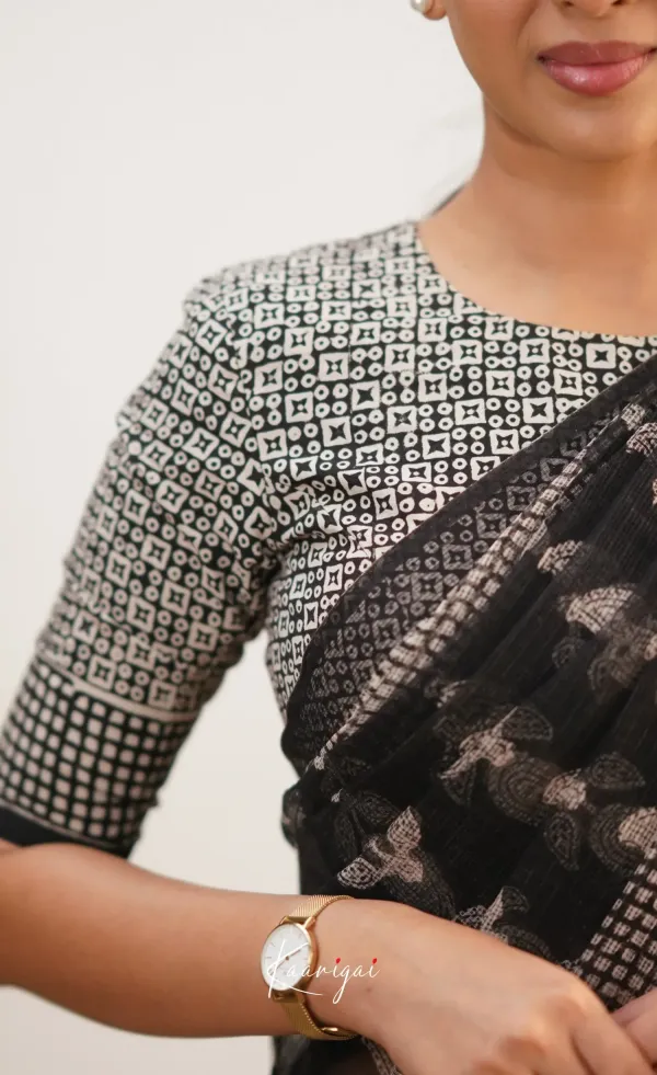 Black_Premium_Cotton_Kota_Check_Saree_For_Women