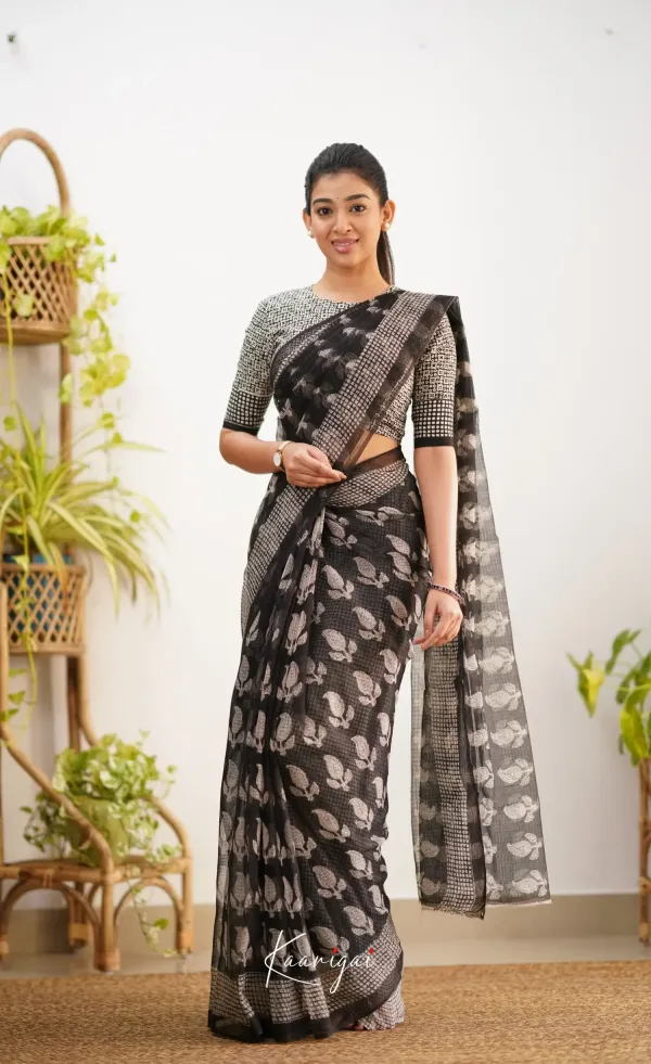 Black_Premium_Cotton_Kota_Check_Saree_For_Women