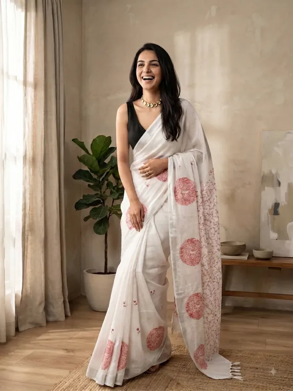 Pink_Linen_Cotton_Saree_For_Women