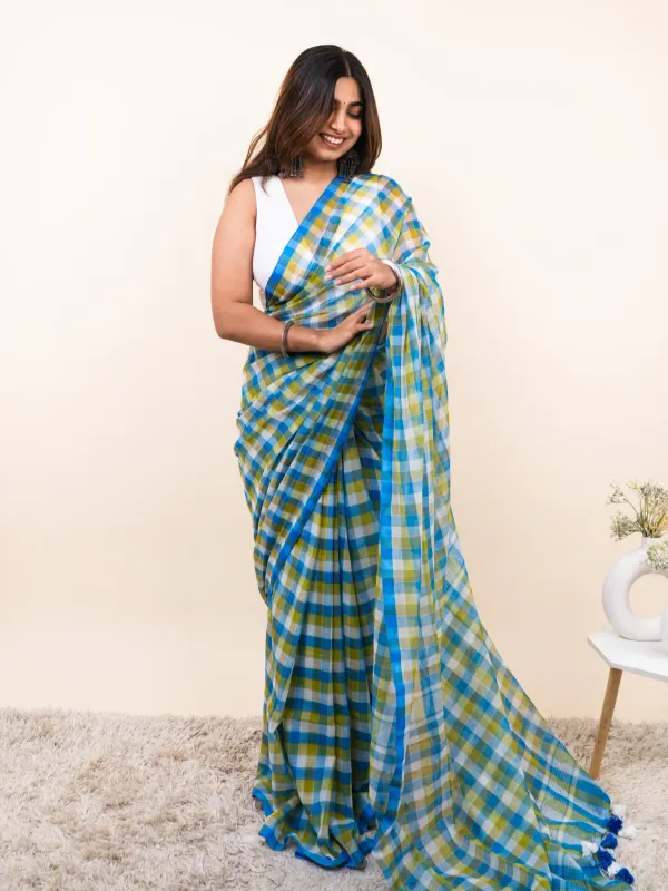 Blue_Linen_Cotton_Saree_For_Women