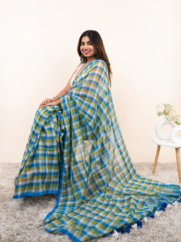 Blue_Linen_Cotton_Saree_For_Women