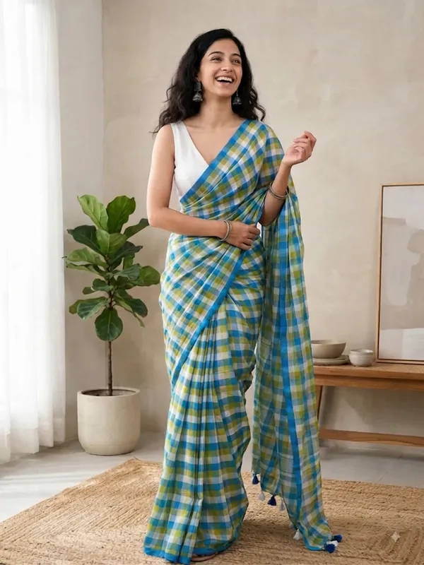 Blue_Linen_Cotton_Saree_For_Women