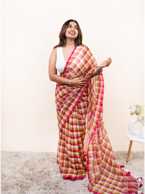 Red_Linen_Cotton_Saree_For_Women