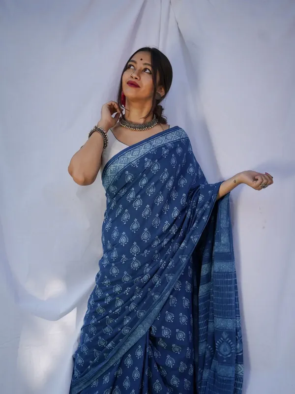 Indigo_Blue_Linen_Cotton_Saree_For_Women