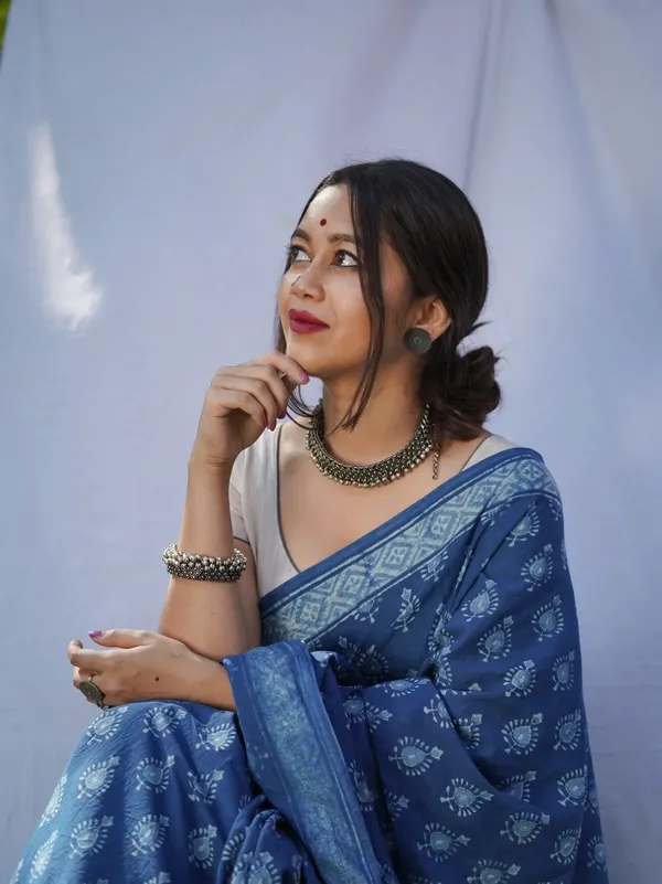 Indigo_Blue_Linen_Cotton_Saree_For_Women