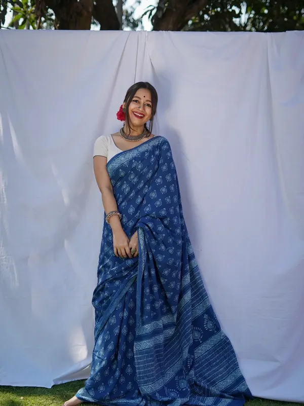 Indigo_Blue_Linen_Cotton_Saree_For_Women