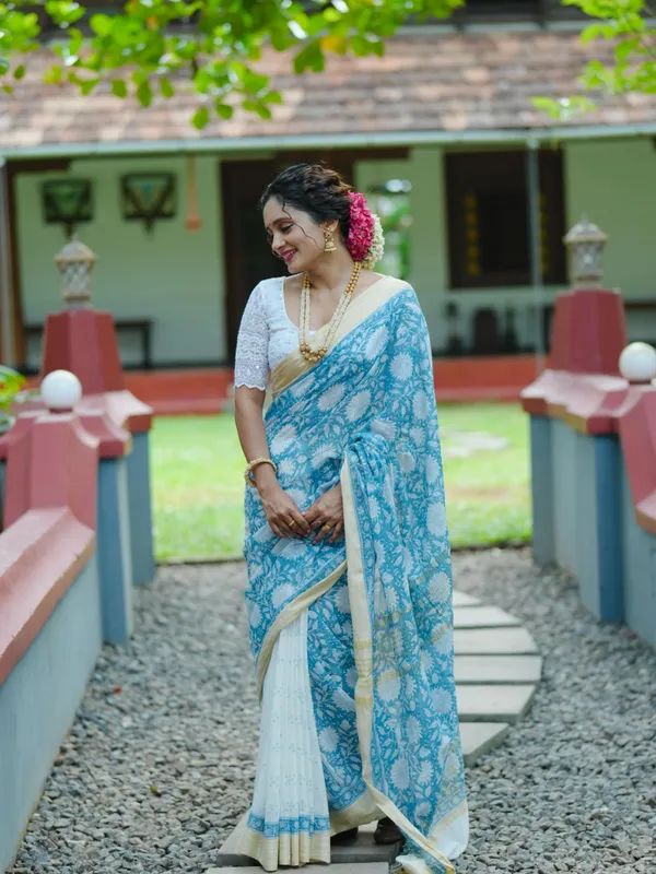 Sky_Blue_Premium_Linen_Cotton_Saree_For_Women