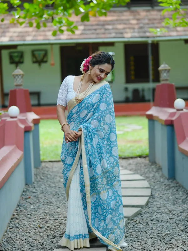Sky_Blue_Premium_Linen_Cotton_Saree_For_Women